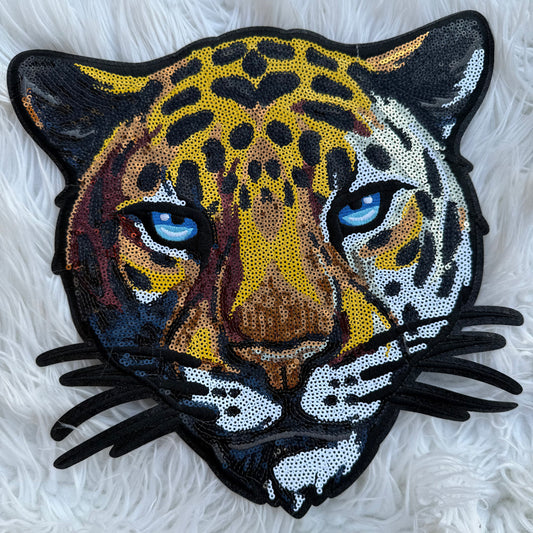 10 INCH WIDE SEQUIN JAGUAR HEAD PATCH
