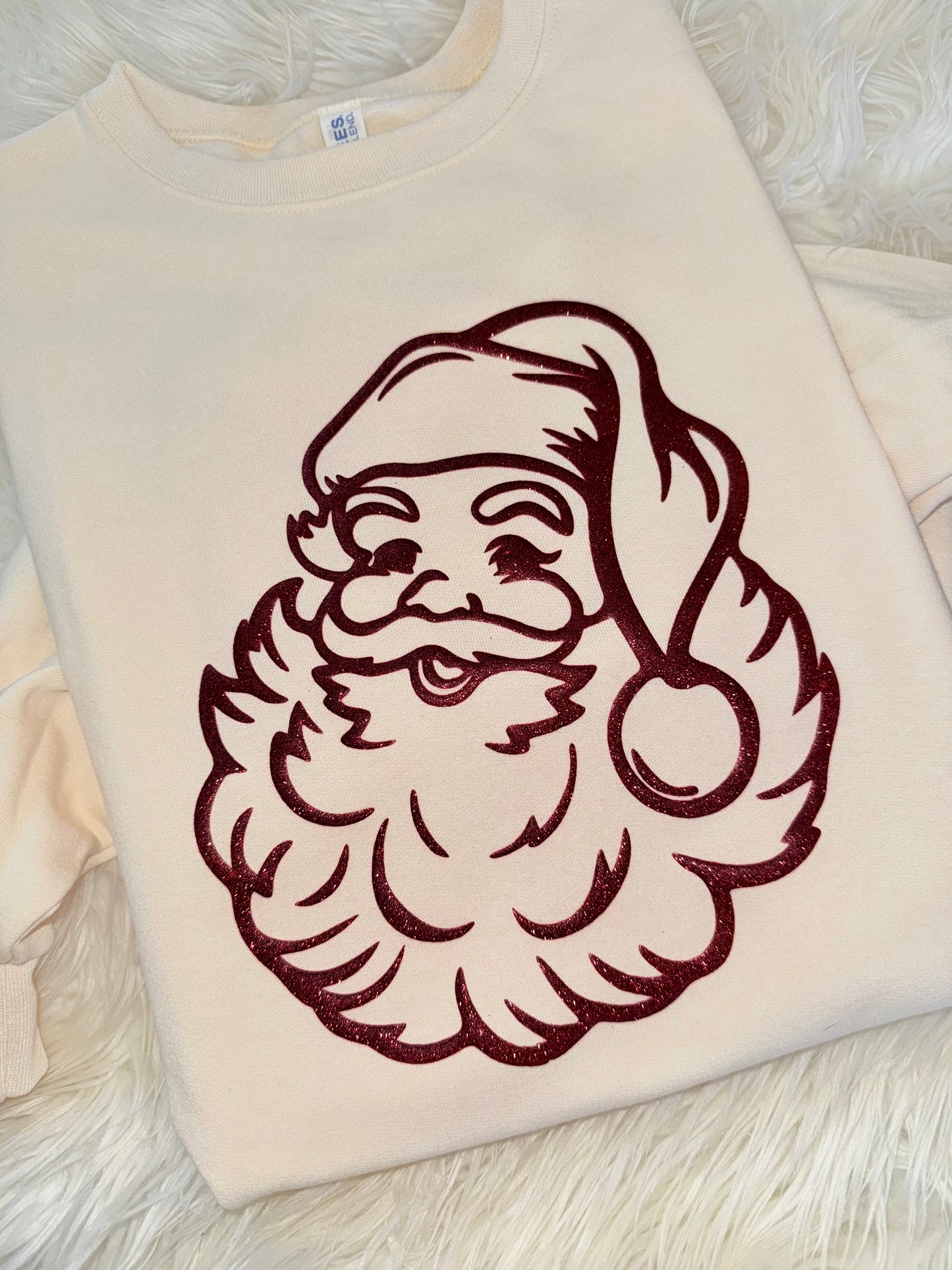 Burgundy Glitter puff Santa sweatshirt