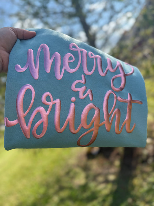 ROSE GOLD PUFF MERRY & BRIGHT SWEATSHIRT