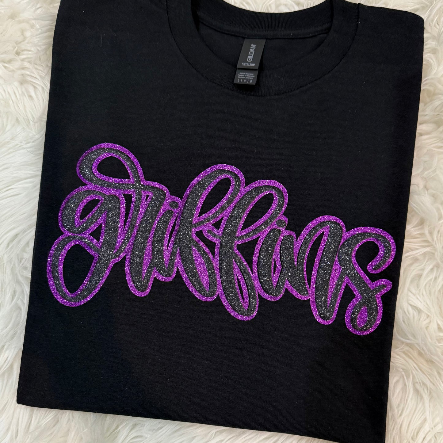 GRIFFINS PURPLE GLITTER AND BLACK GLITTER PUFF TEES & SWEATSHIRTS