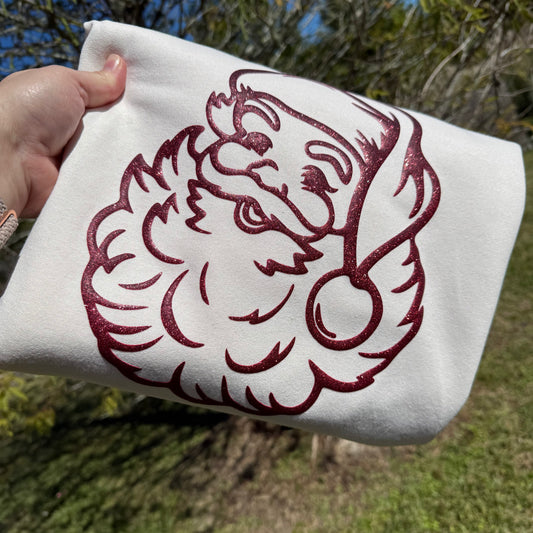 Burgundy Glitter puff Santa sweatshirt
