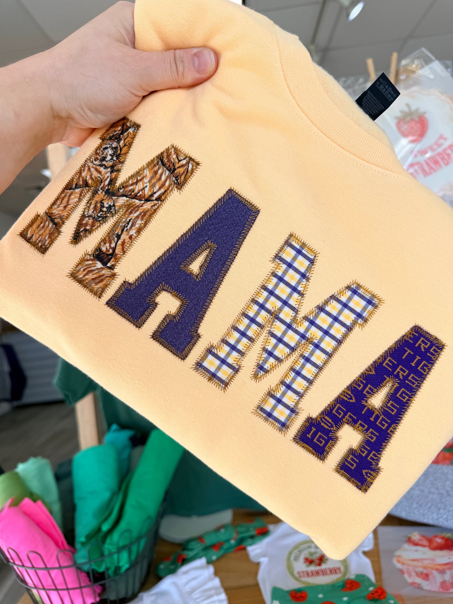SMALL -MAMA SWEATSHIRT (one of a kind with upcycled fabric) Can not be duplicated