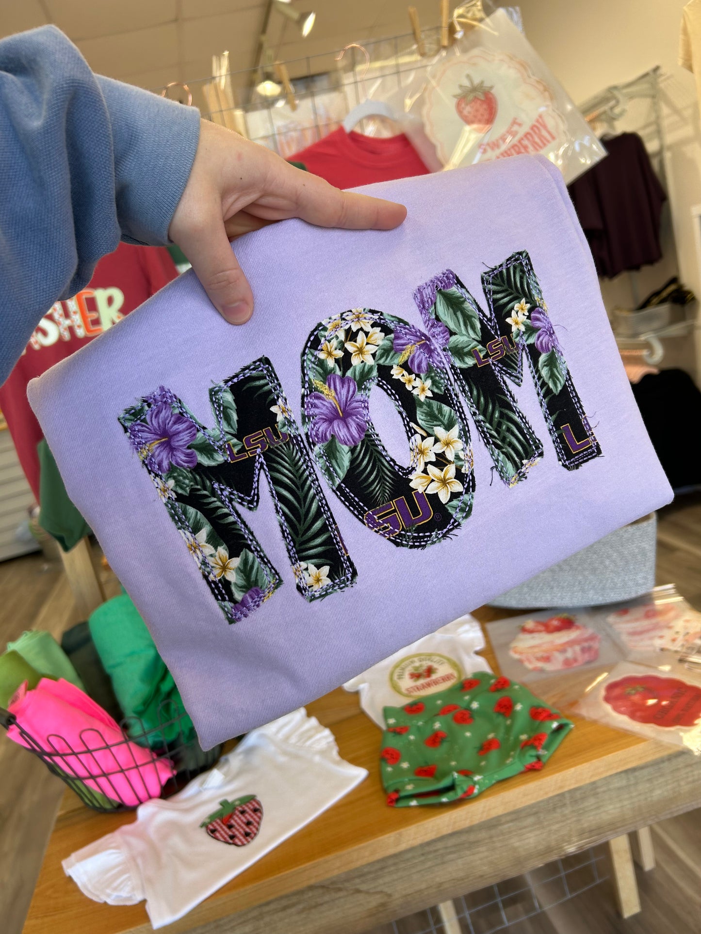 MEDIUM -MOM LONG SLEEVE T SHIRT  (one of a kind with upcycled fabric) Can not be duplicated