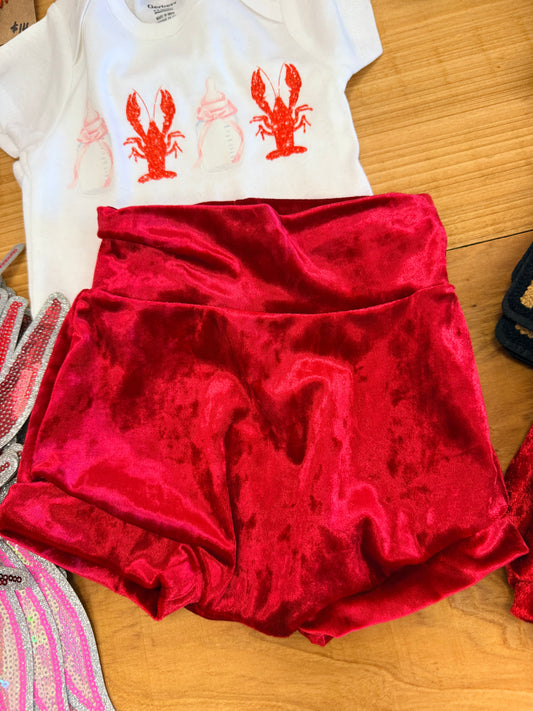 RED CRASHED VELVET BABY BUMMIES