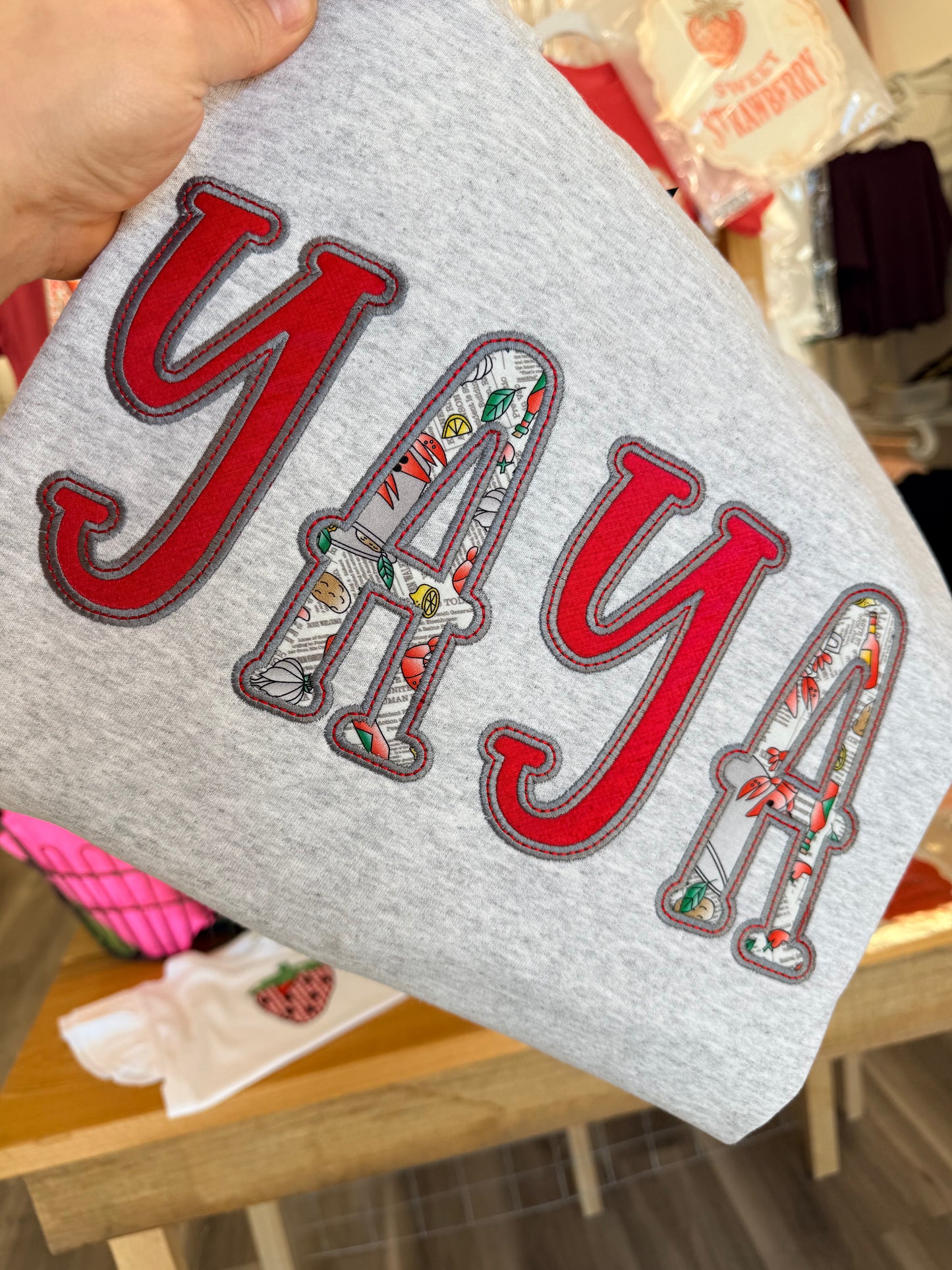 XL YAYA SWEATSHIRT (one of a kind with upcycled fabric) Can not be duplicated