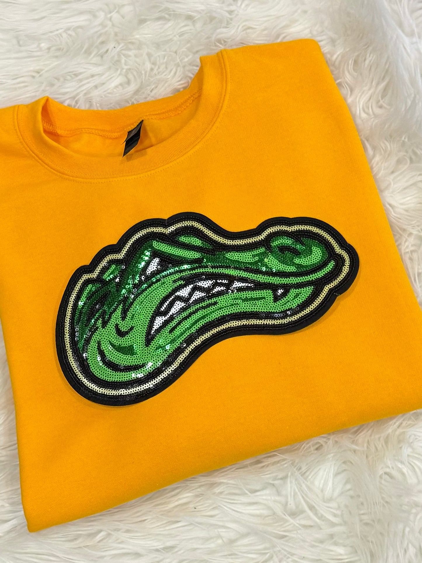 SEQUIN GATOR HEAD TEE. LONG SLEEVE AND SWEATSHIRT