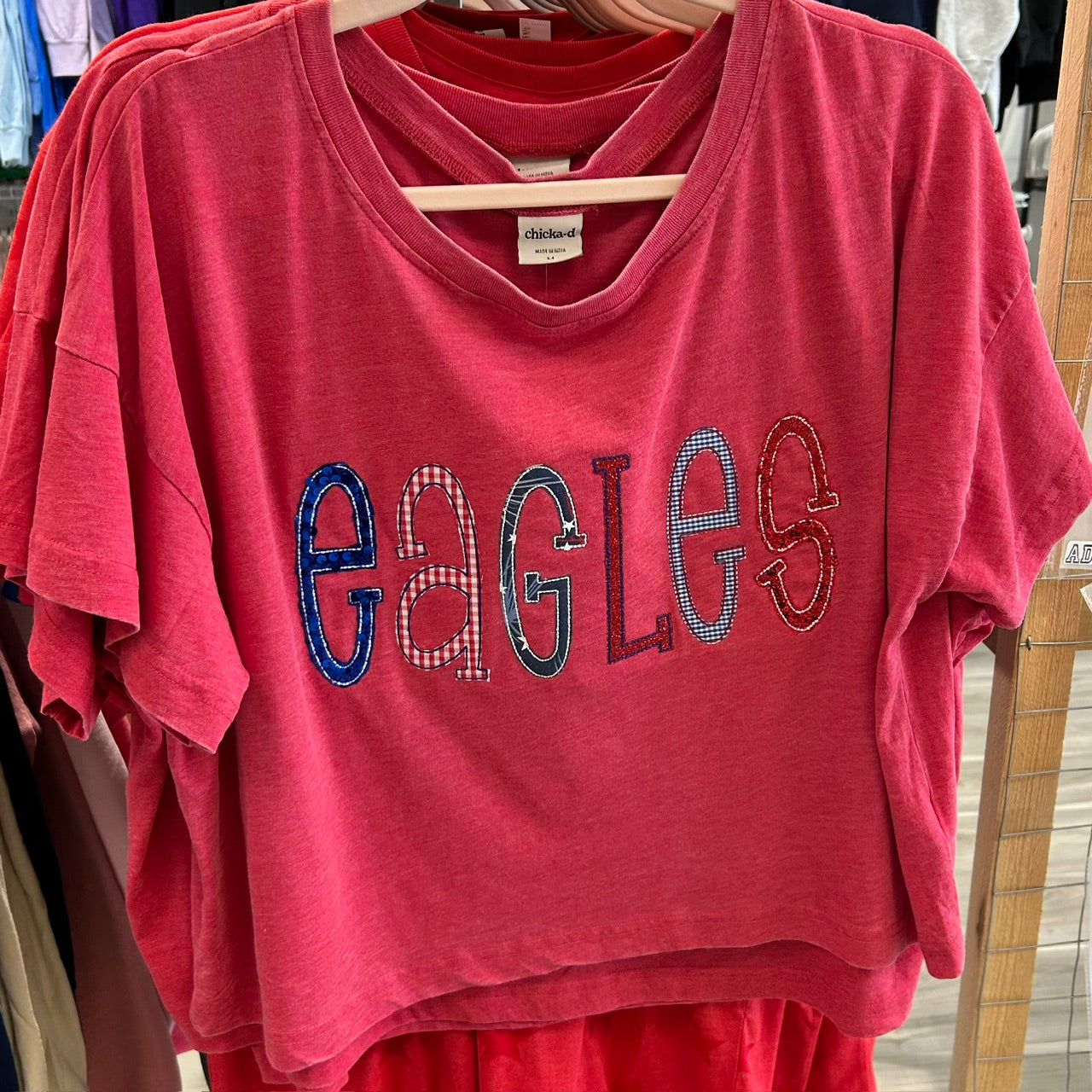 PARKVIEW EAGLES MULTI MEDIA APPLIQUE CHICKA-D CROPPED TEE