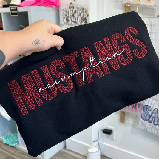 MUSTANGS DIAMOND STITCH EMBROIDERED SWEATSHIRT