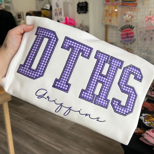 DTHS GINGHAM FABRIC APPLIQUE SWEATSHIRT