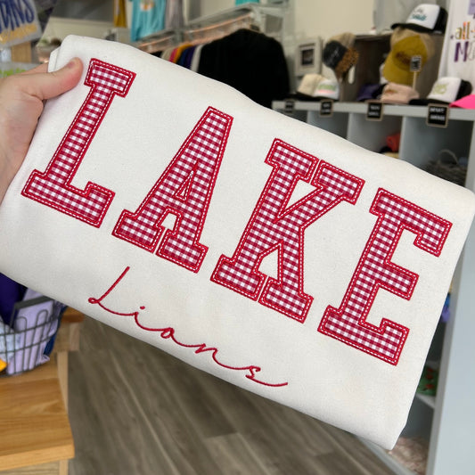 LAKE LIONS GINGHAM FABRIC APPLIQUE SWEATSHIRT