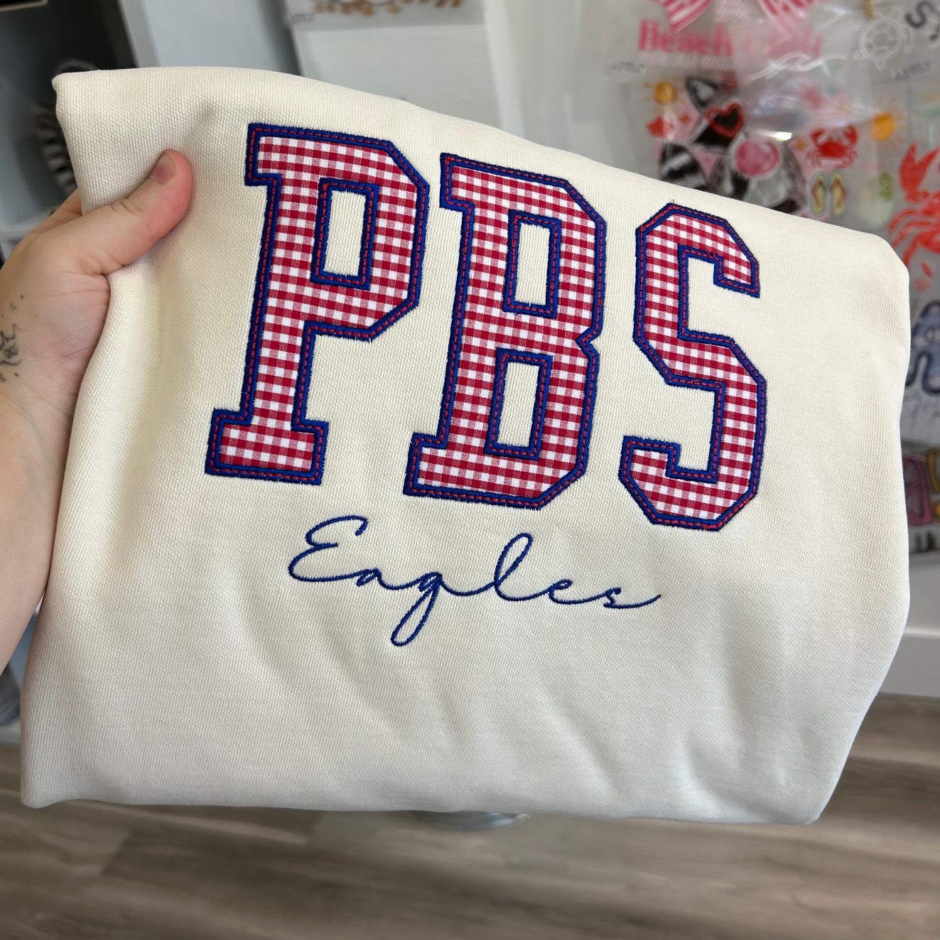 PARKVIEW BAPTIST GINGHAM FABRIC APPLIQUE SWEATSHIRT