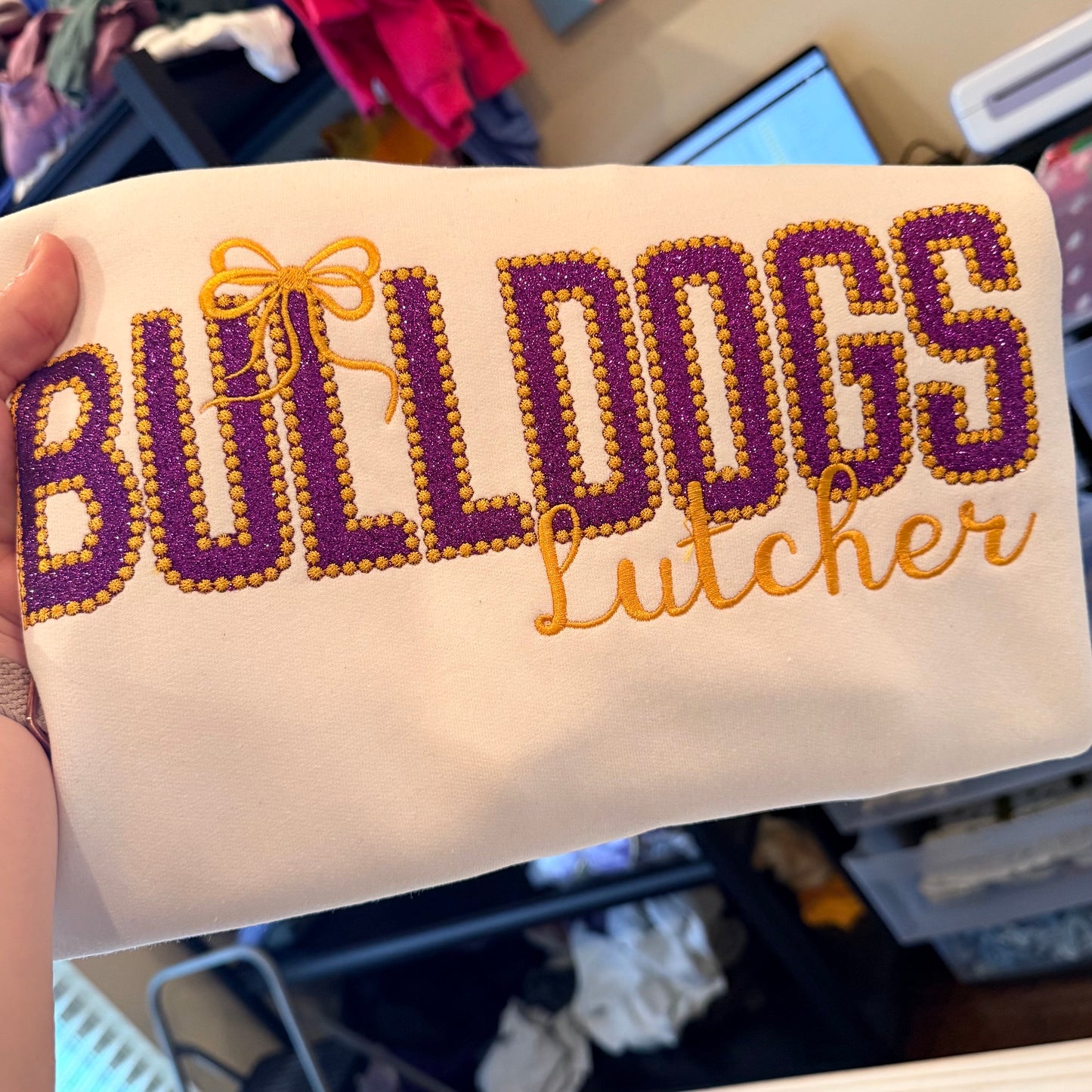 GLITTER APPLIQUE GLITTER APPLIQUE BULLDOGS ON WHITE