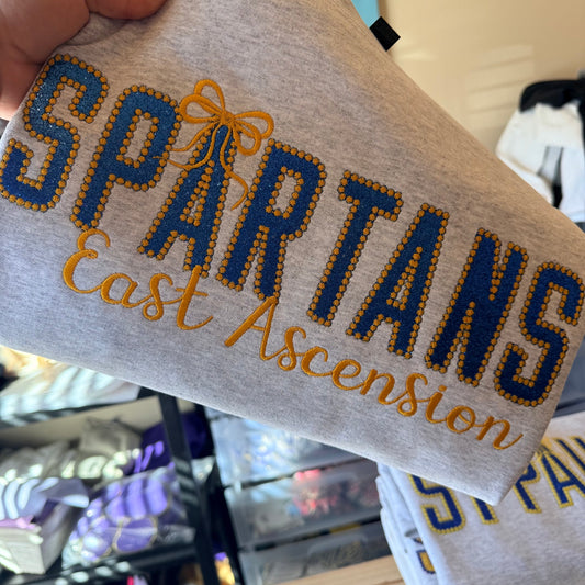 ROYAL GLITTER APPLIQUE YELLOW STITCH SPARTANS ON ASH GREY