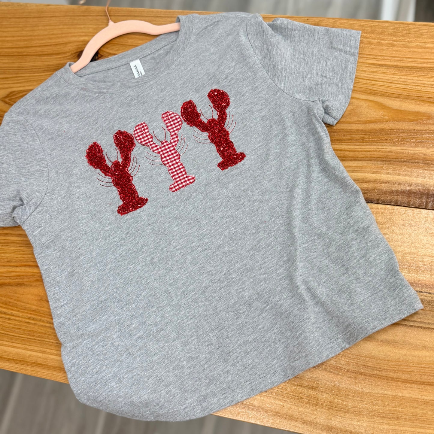 SEQUIN EMBROIDERED APPLIQUE CRAWFISH LADIES MIDI TEES & UNISEX TEES