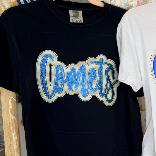 DOUBLE APPLIQUE COMETS ON BLACK
