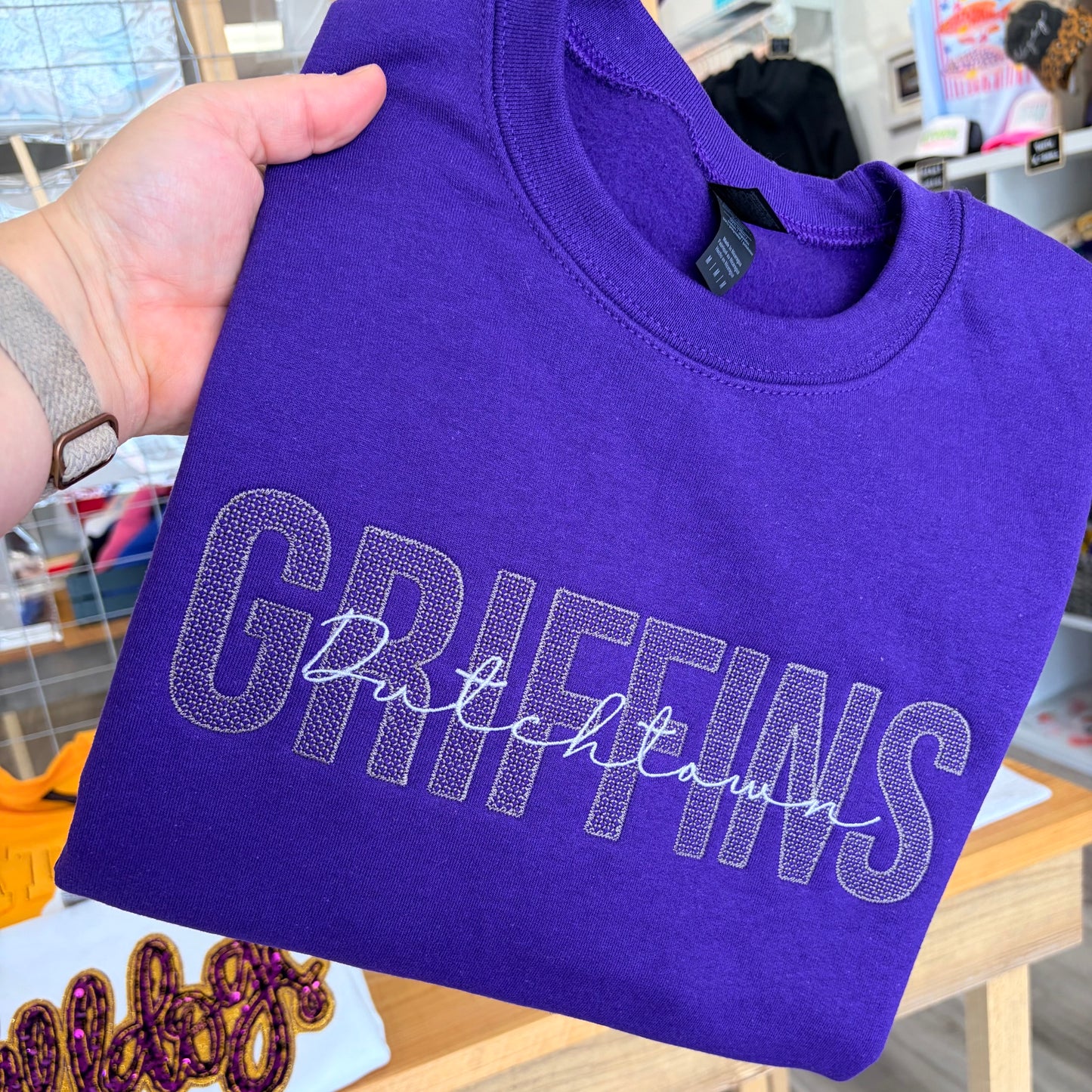 GRIFFINS DIAMOND STITCH-GREY AND WHITE ON PURPLE