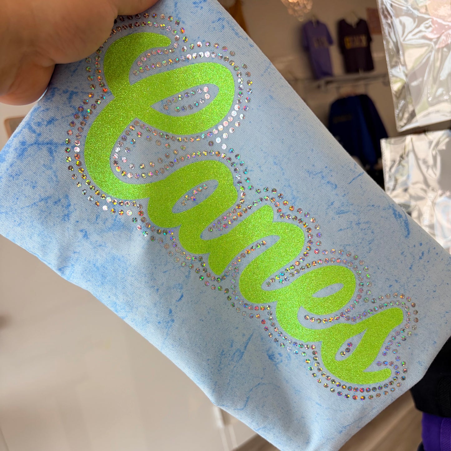 CANES GLITTER AND SPANGLE COMFORT COLORS BLAST BLUE
