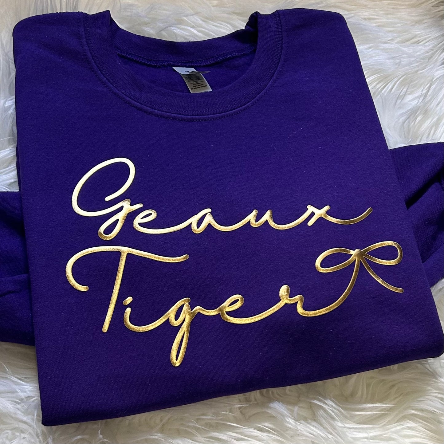 DAINTY GEAUX TIGERS GOLD PUFF TEES AND SWEATSHIRTS