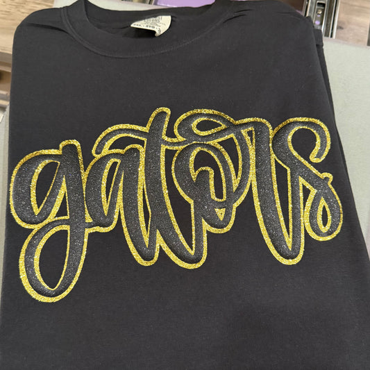 GATORS BLACK GLITTER PUFF WTIH GOLD OUTLINE TEES & SWEATSHIRTS