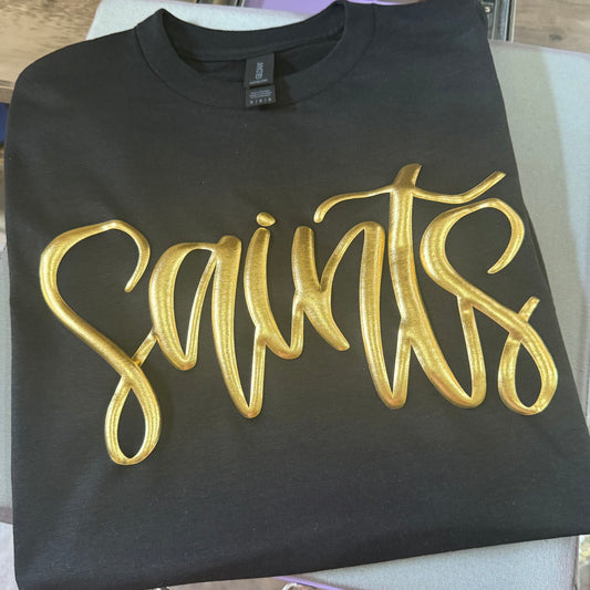 METALLIC GOLD PUFF SAINTS TEE & SWEATSHIRT