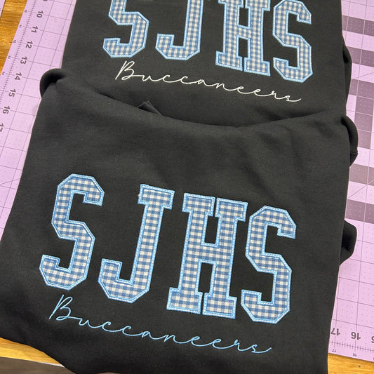 SJHS BUCCANNEERS FABRIC APPLIQUE ON BLACK