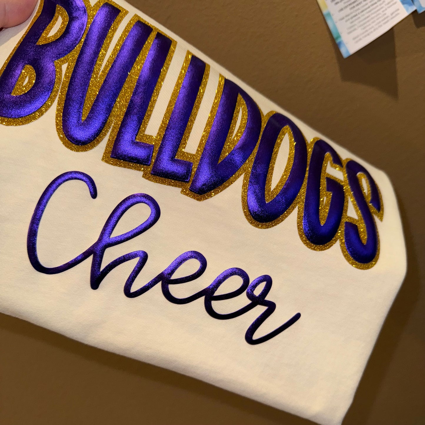 BULLDOGS CHEER GLITTER AND PUFF CUSTOM NAME TEE