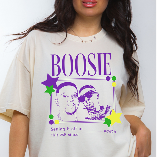BOOSIE SET IT OFF MARDI GRAS COMFORT COLORS IVORY SHORT & LONG SLEEVE TEES