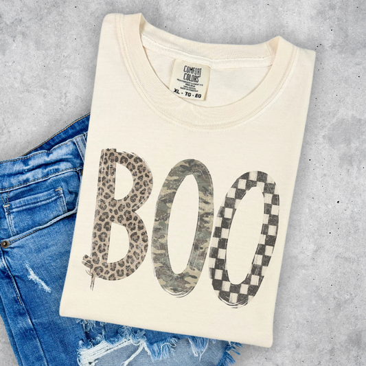 BOO HALLOWEEN IVORY COLOR COMFORT COLORS BRAND TEE