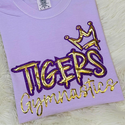 GLITTER AND PUFF TIGERS GYMNASTICS COMFORT COLORS TEE